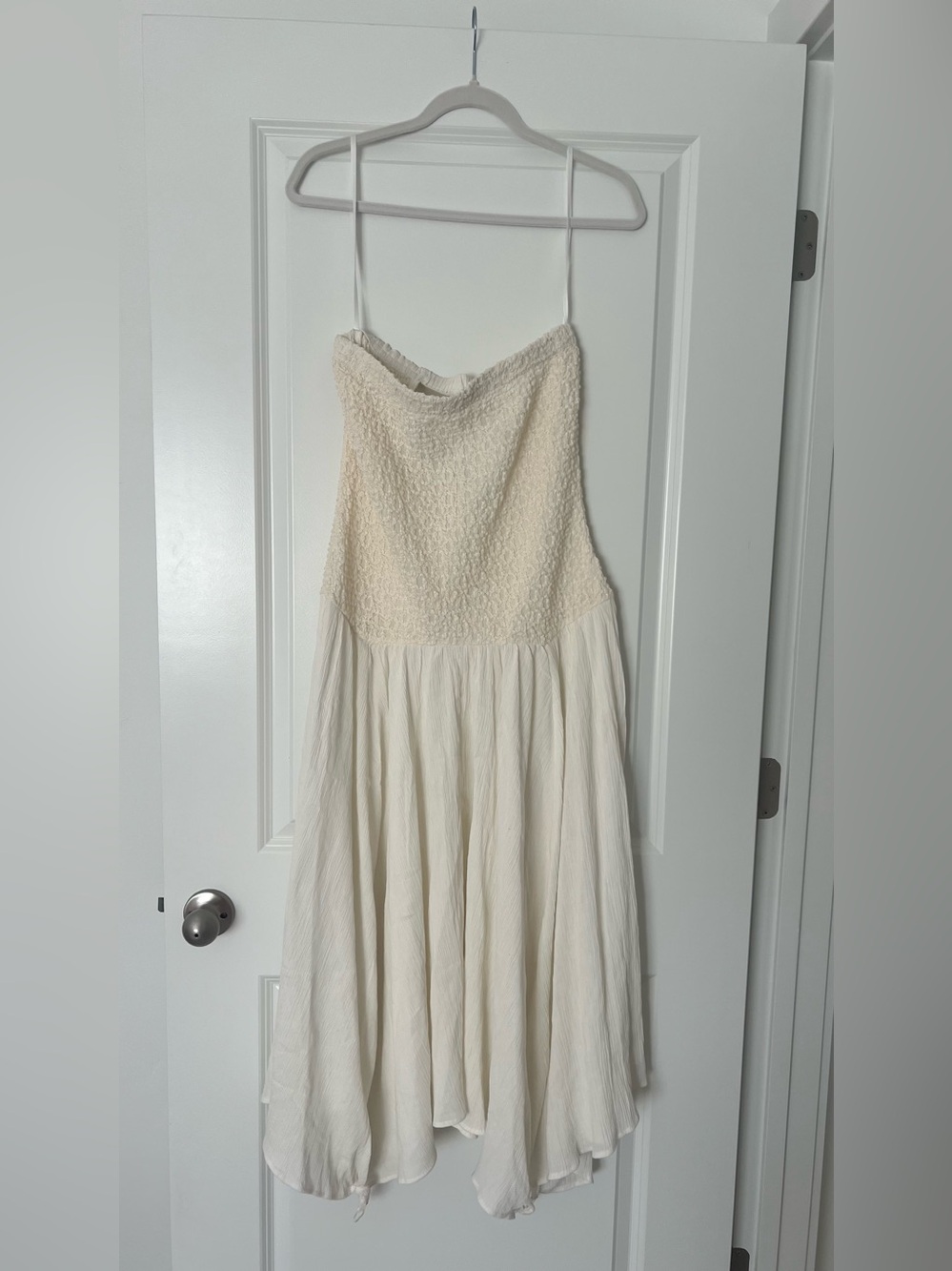 Anthropologie Cream Strapless Smocked Midi Dress - Picture 5 of 7